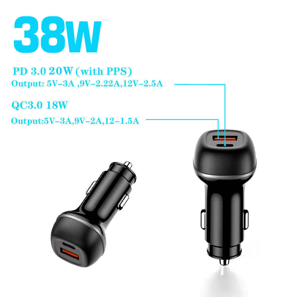 Fast Car Charger Dual USB-C & USB-A